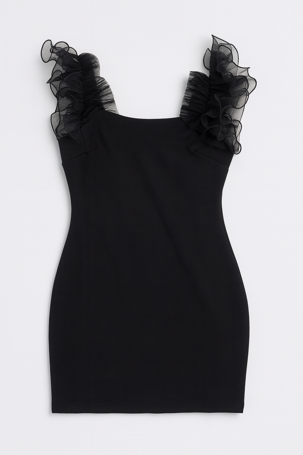 Vestido Negro Elegante con Volantes - Size L