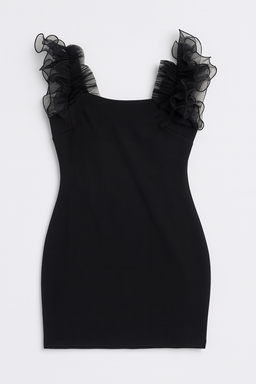 Vestido Negro Elegante con Volantes - Size L