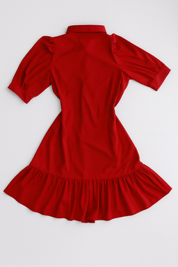 Vestido Camisero Rojo con Volantes - Size L