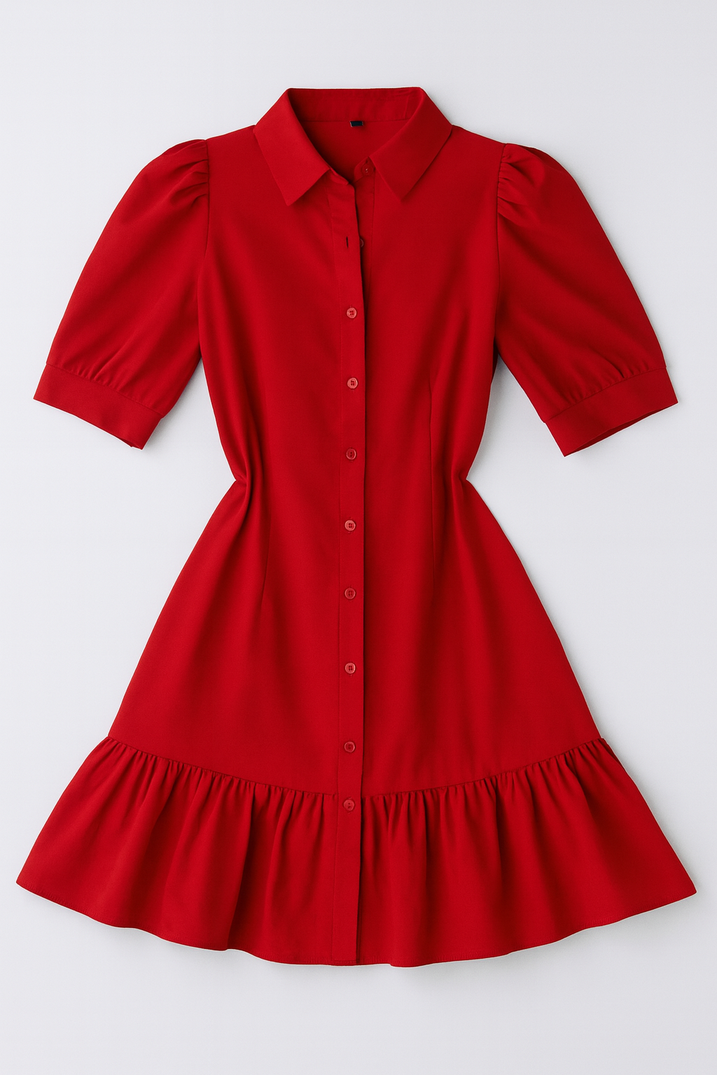 Vestido Camisero Rojo con Volantes - Size L