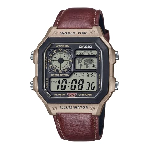 Casio 'Royale' Digital Leather Strap Men's Watch AE-1200WHL-5AV_0