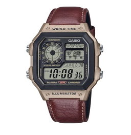 Casio 'Royale' Digital Leather Strap Men's Watch AE-1200WHL-5AV