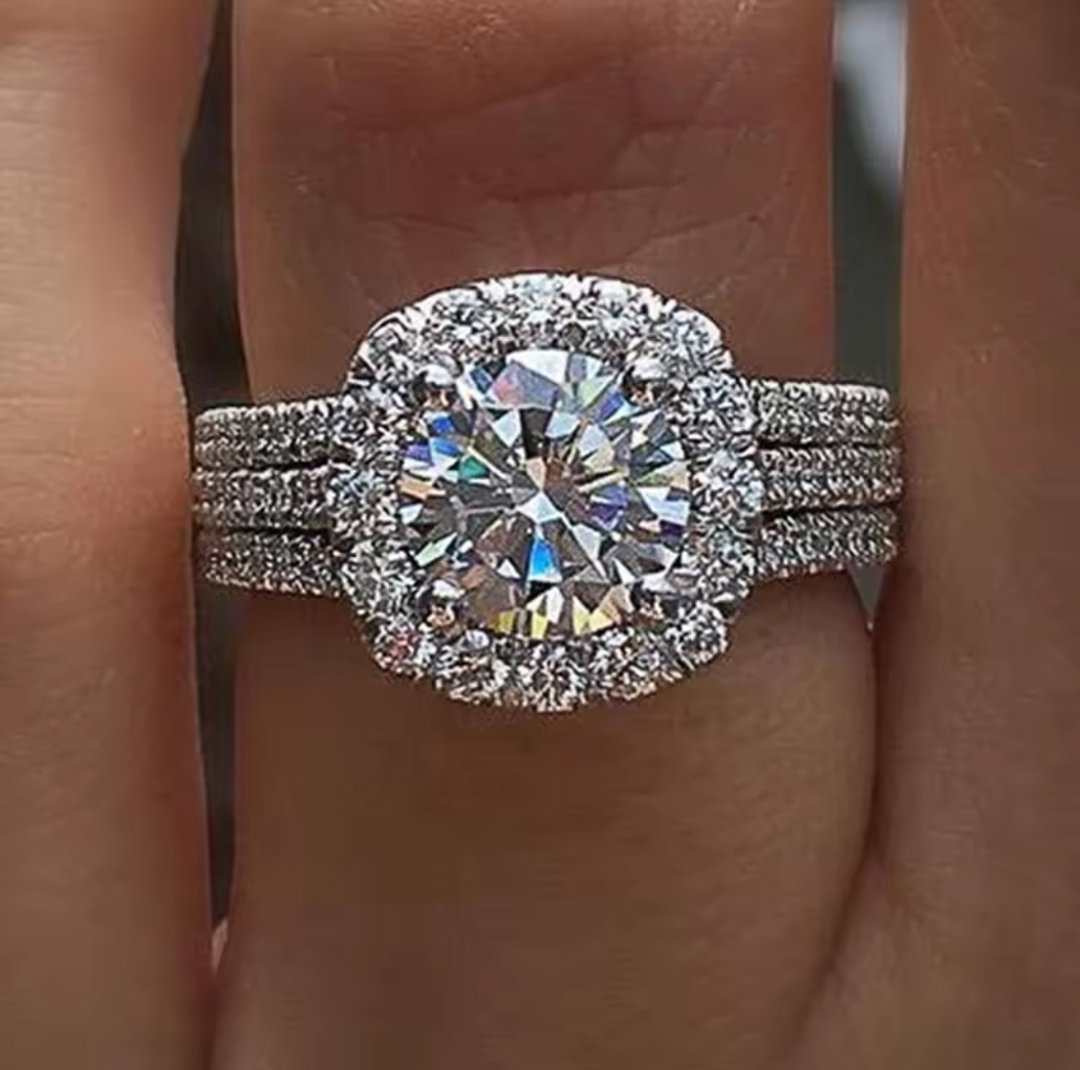 Queen Cushion Halo Triple-Band Ring