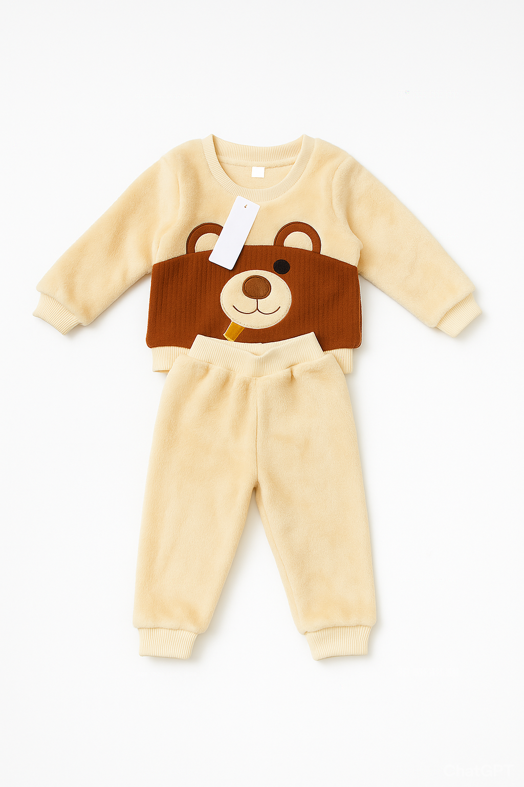Baby Boy Bear Pattern Flannel Sweatshirt & Pants
