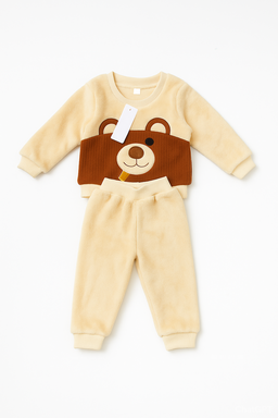 Baby Boy Bear Pattern Flannel Sweatshirt & Pants