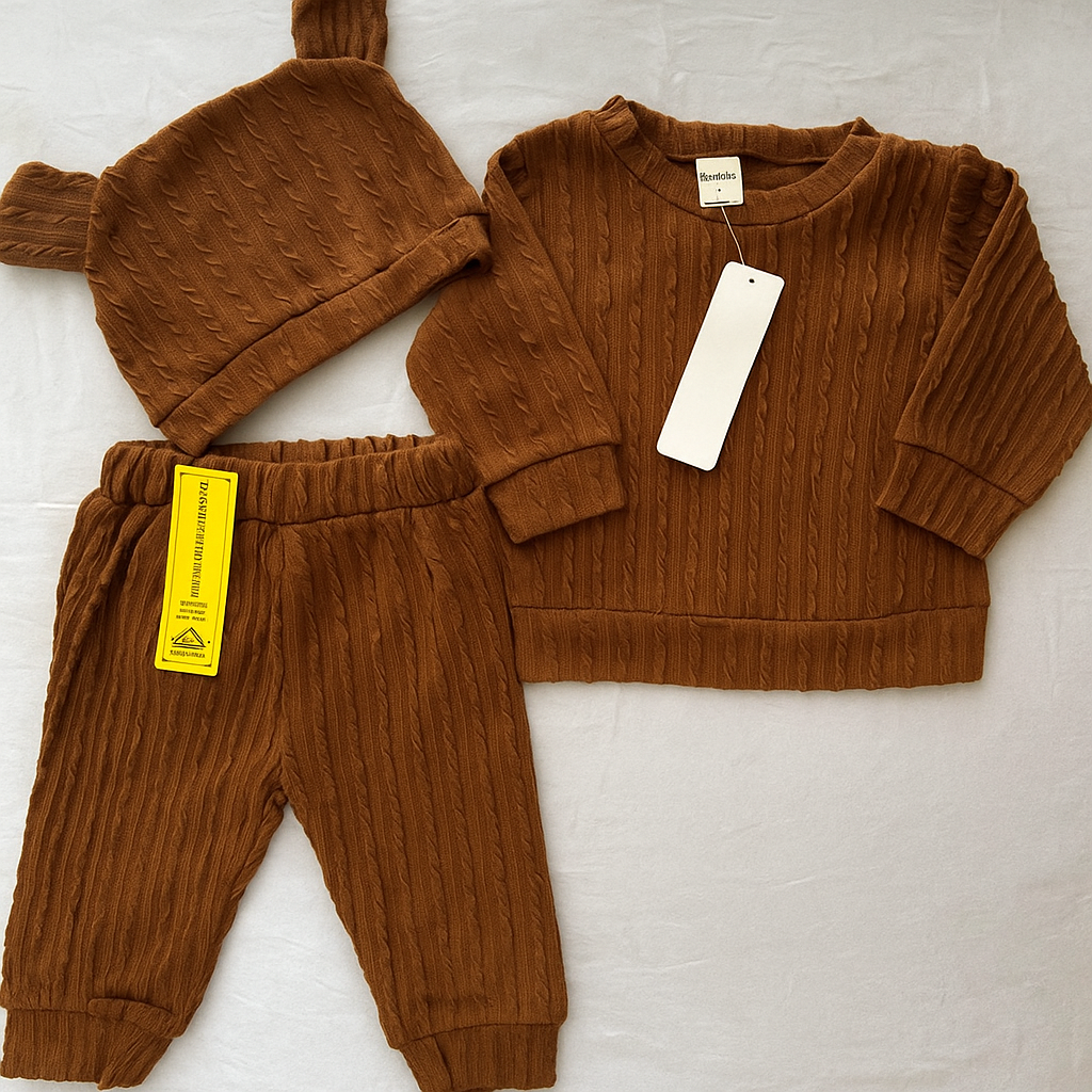 3Pcs Set Round Neck Long Sleeve pullover + Pants + Hat_0