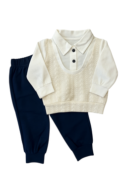 Classic Cream & Navy Baby Boy Set (6–9 Months)