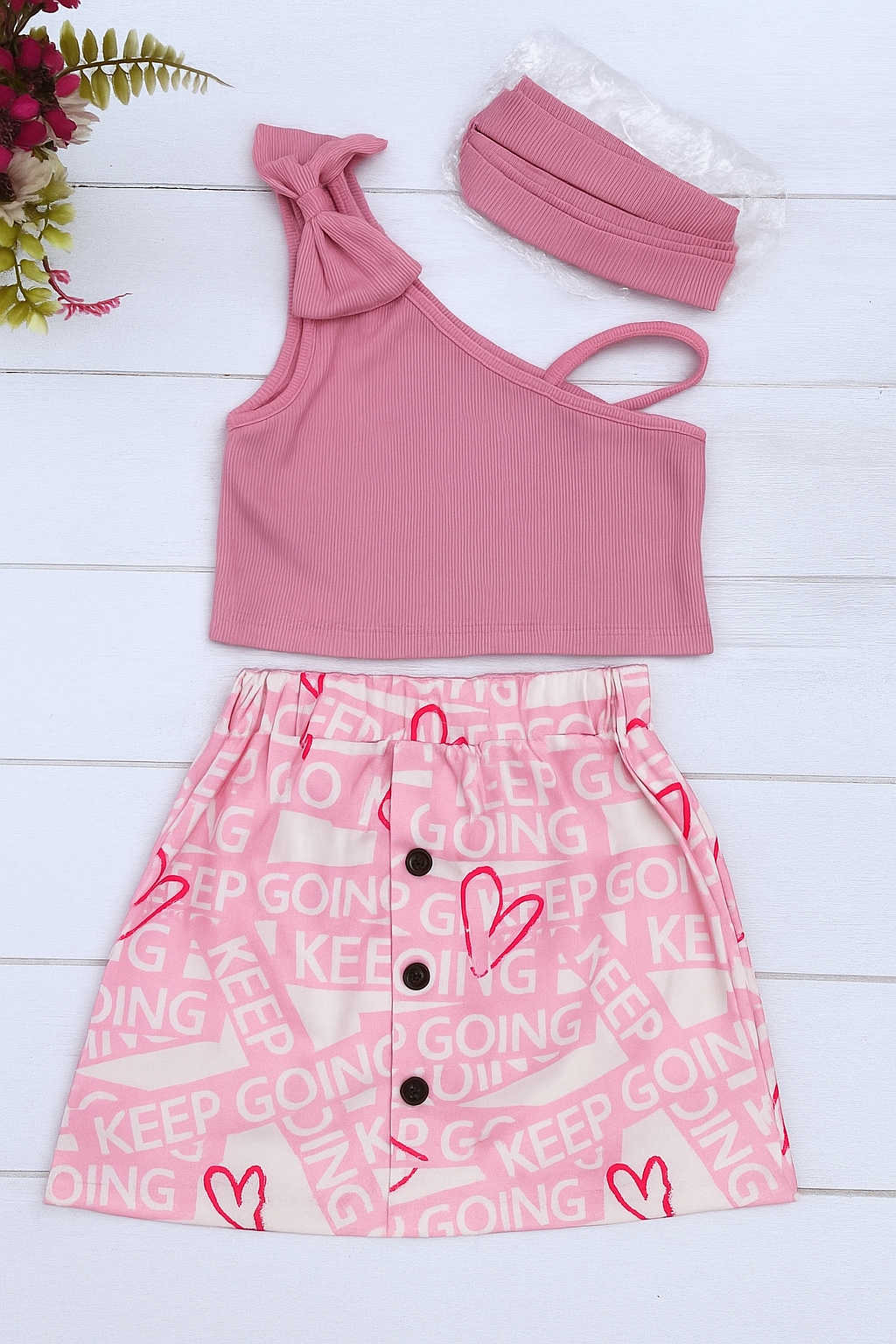 Pink “Keep Going” 3-Piece Outfit Set (Age 4–5 Years)