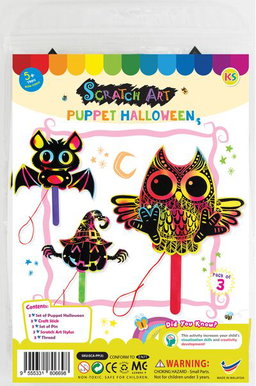 (Pack of 3) Scratch Art Halloween Puppet Kit