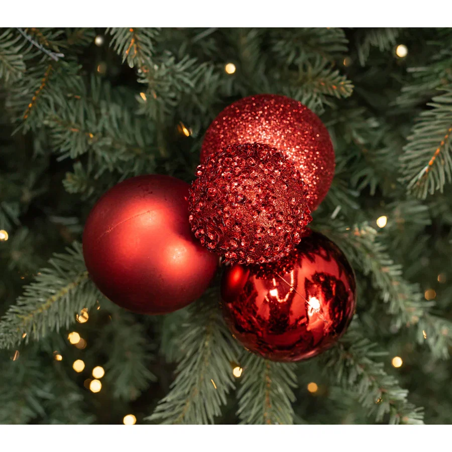60-80mm Ball Ornament Cluster Ties: Metallic & Glitter Red_0
