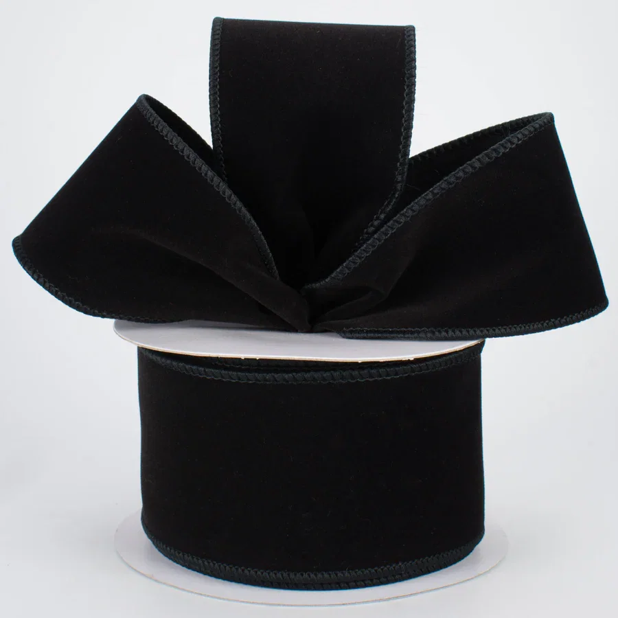 2.5” Wired Velvet Ribbon - Black (10yards)