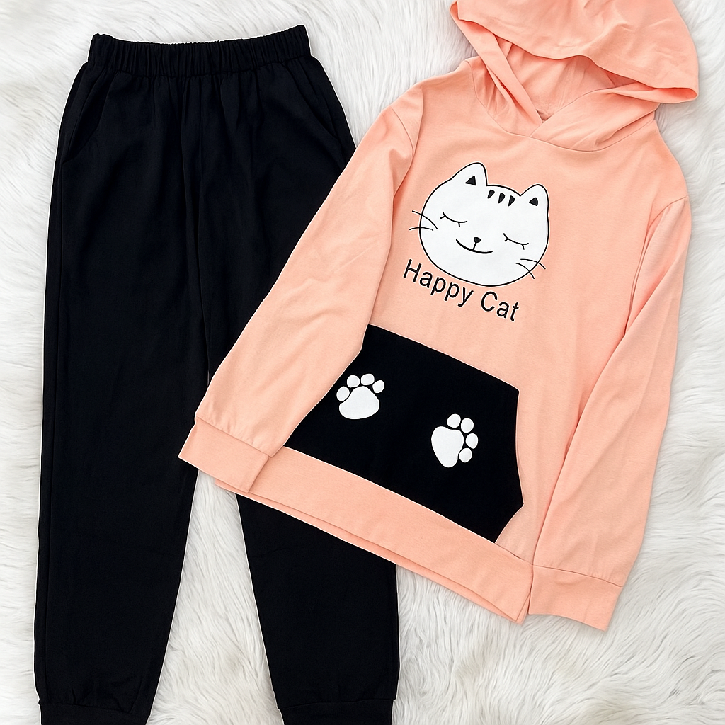 “Happy Cat” 2-Piece Hoodie & Jogger Set (Age 5 Years)_0