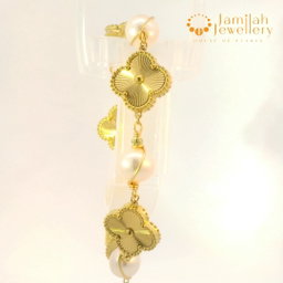 18k Gold-Plated Stainless Steel Clover with White Pearl Bracelet