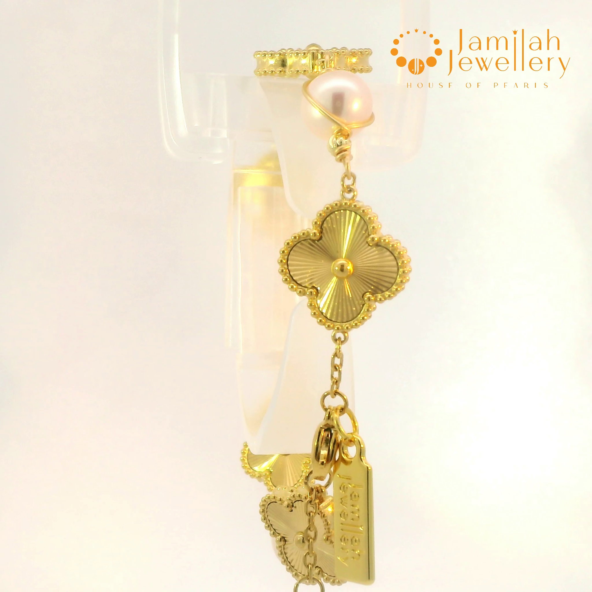18k Gold-Plated Stainless Steel Clover with White Pearl Bracelet_2