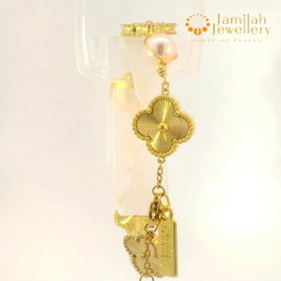 18k Gold-Plated Stainless Steel Clover with White Pearl Bracelet