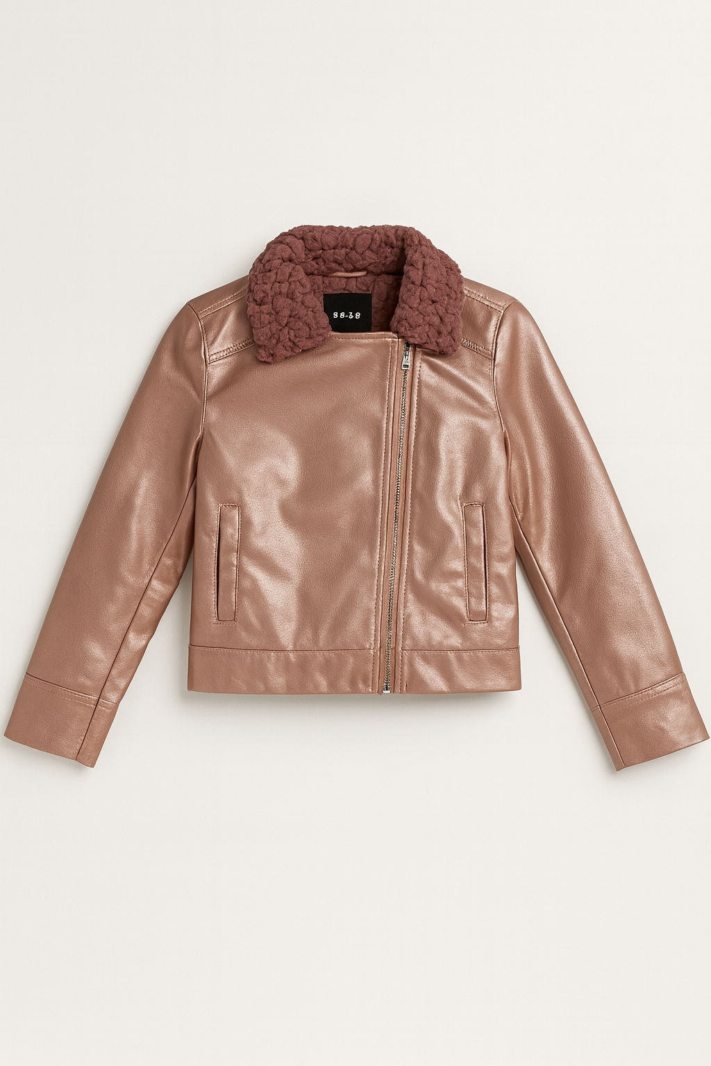 Chaqueta rosada de cuero sintético con cuello de borrego - Size 10/12_0