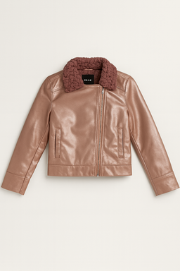 Chaqueta rosada de cuero sintético con cuello de borrego - Size 10/12