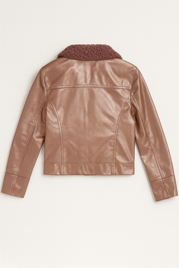 Chaqueta rosada de cuero sintético con cuello de borrego - Size 10/12
