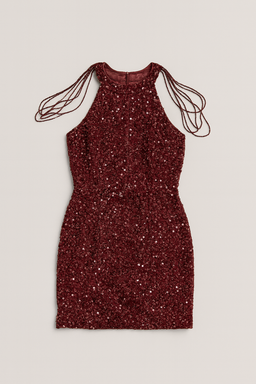 Vestido corto rojo con lentejuelas y tiras decorativas - Size M