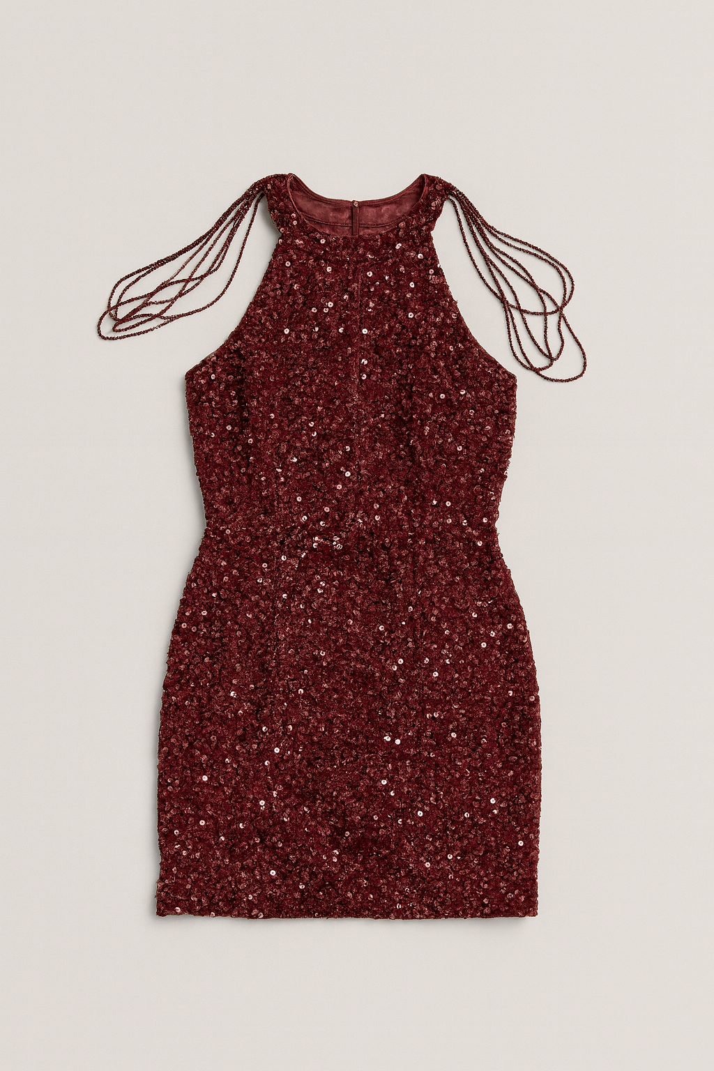 Vestido corto rojo con lentejuelas y tiras decorativas - Size M_2
