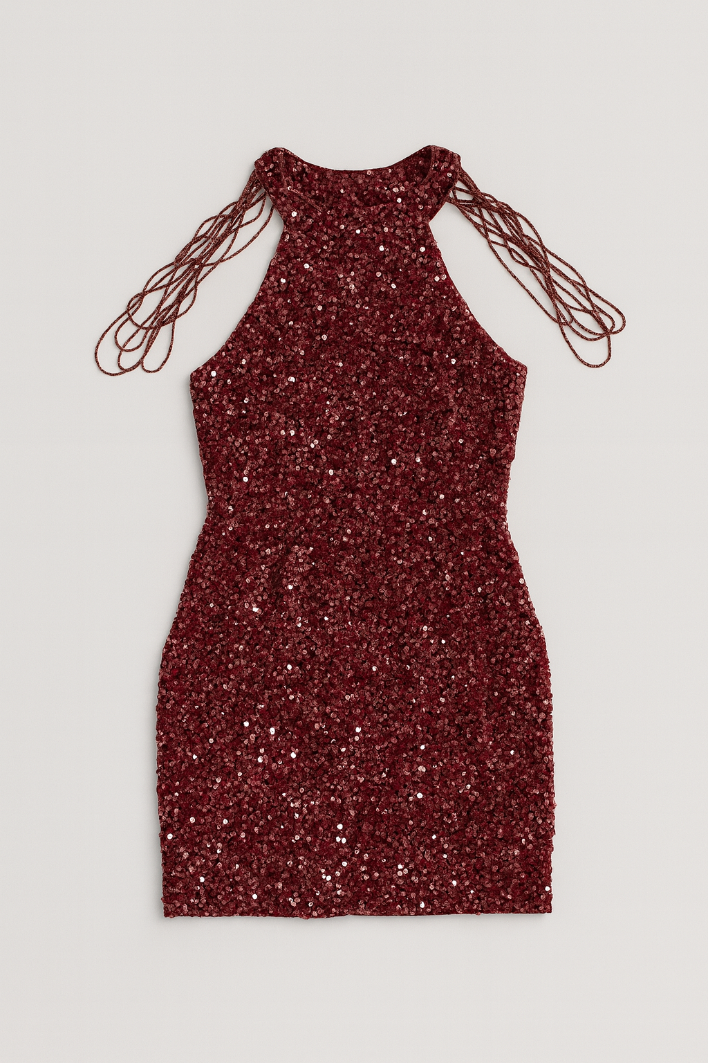 Vestido corto rojo con lentejuelas y tiras decorativas - Size M_0