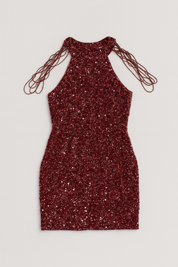 Vestido corto rojo con lentejuelas y tiras decorativas - Size M