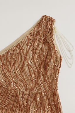 Vestido dorado de un hombro con lentejuelas - Size M