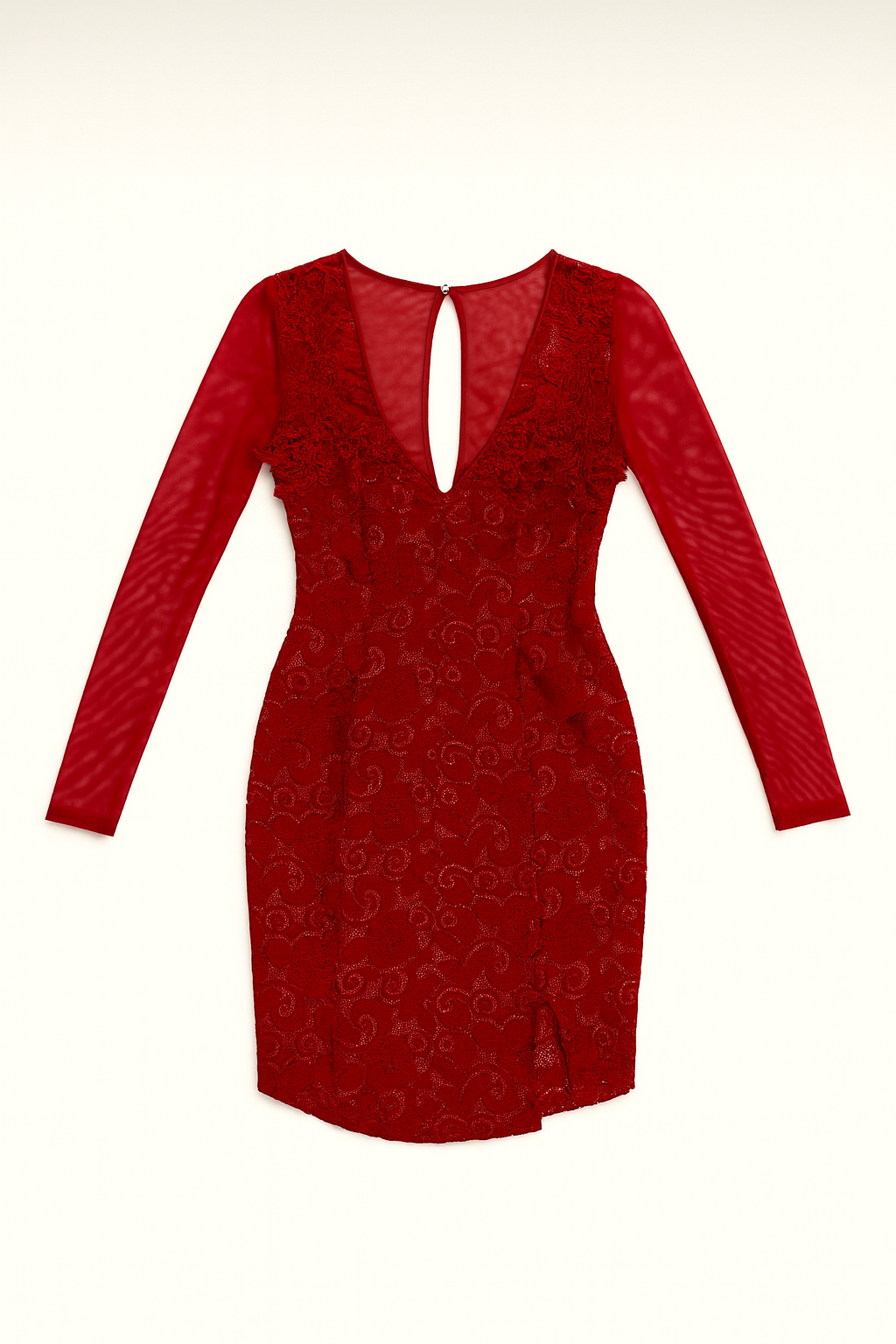 Vestido rojo de encaje con manga larga - Size S_1