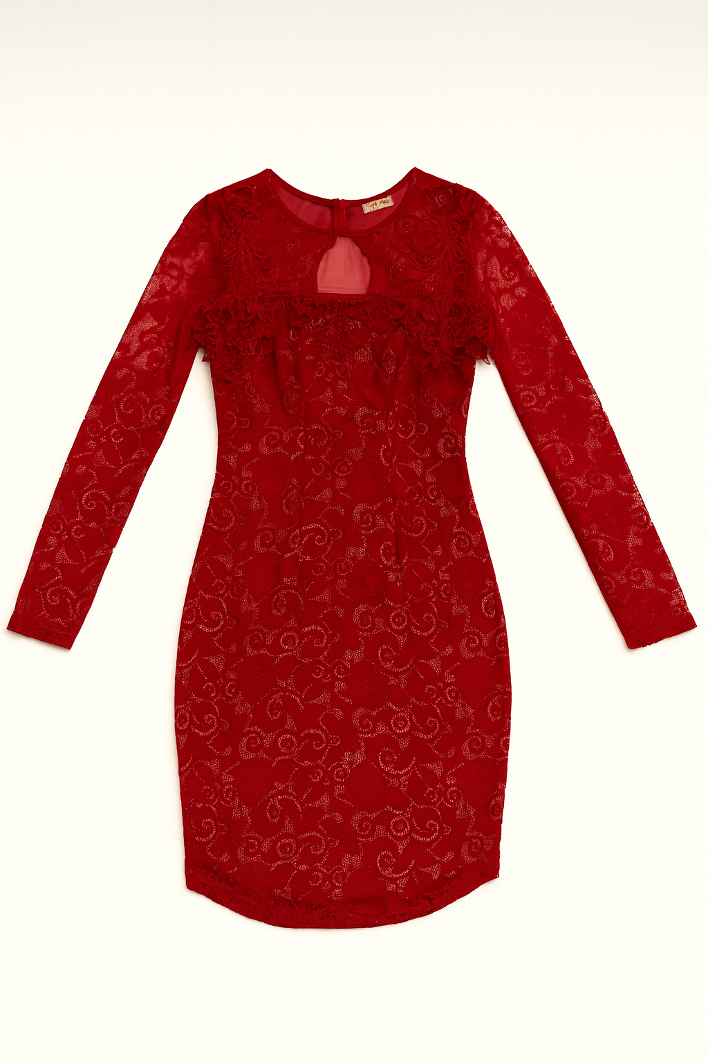 Vestido rojo de encaje con manga larga - Size S_0