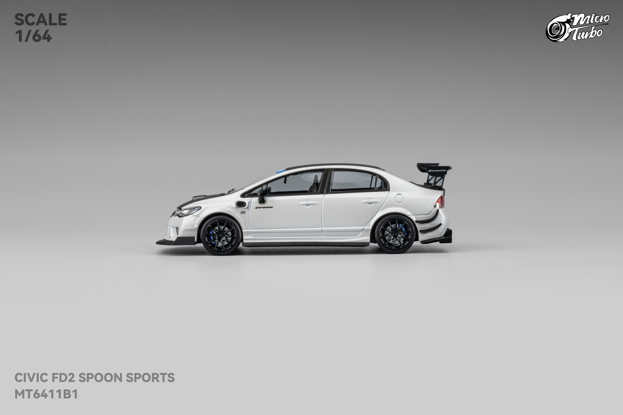 MICRO TURBO MODEL 1/64 HONDA CIVIC FD2 CUSTOM SPOON - METALLIC WHITE_4