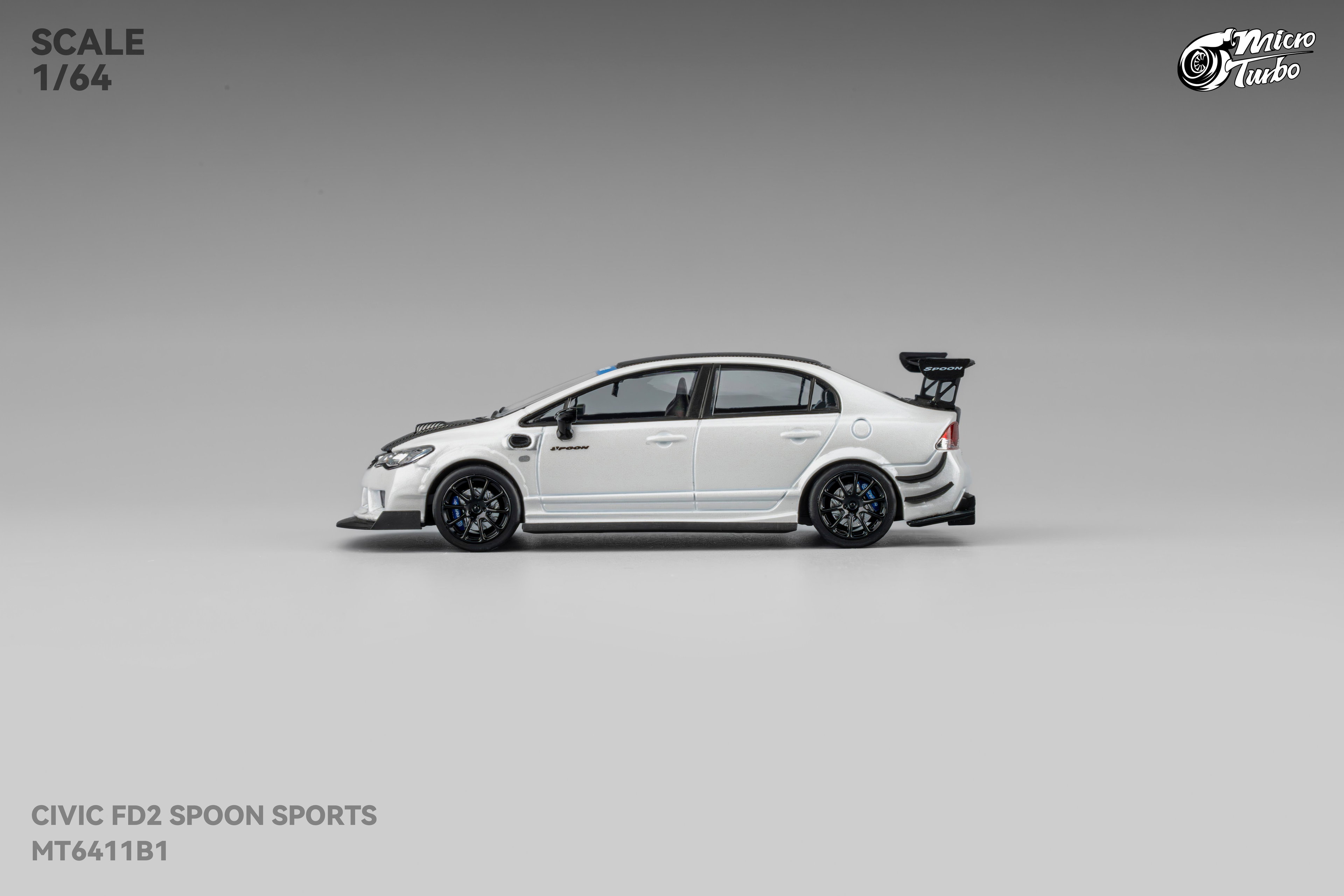 MICRO TURBO MODEL 1/64 HONDA CIVIC FD2 CUSTOM SPOON - METALLIC WHITE_4