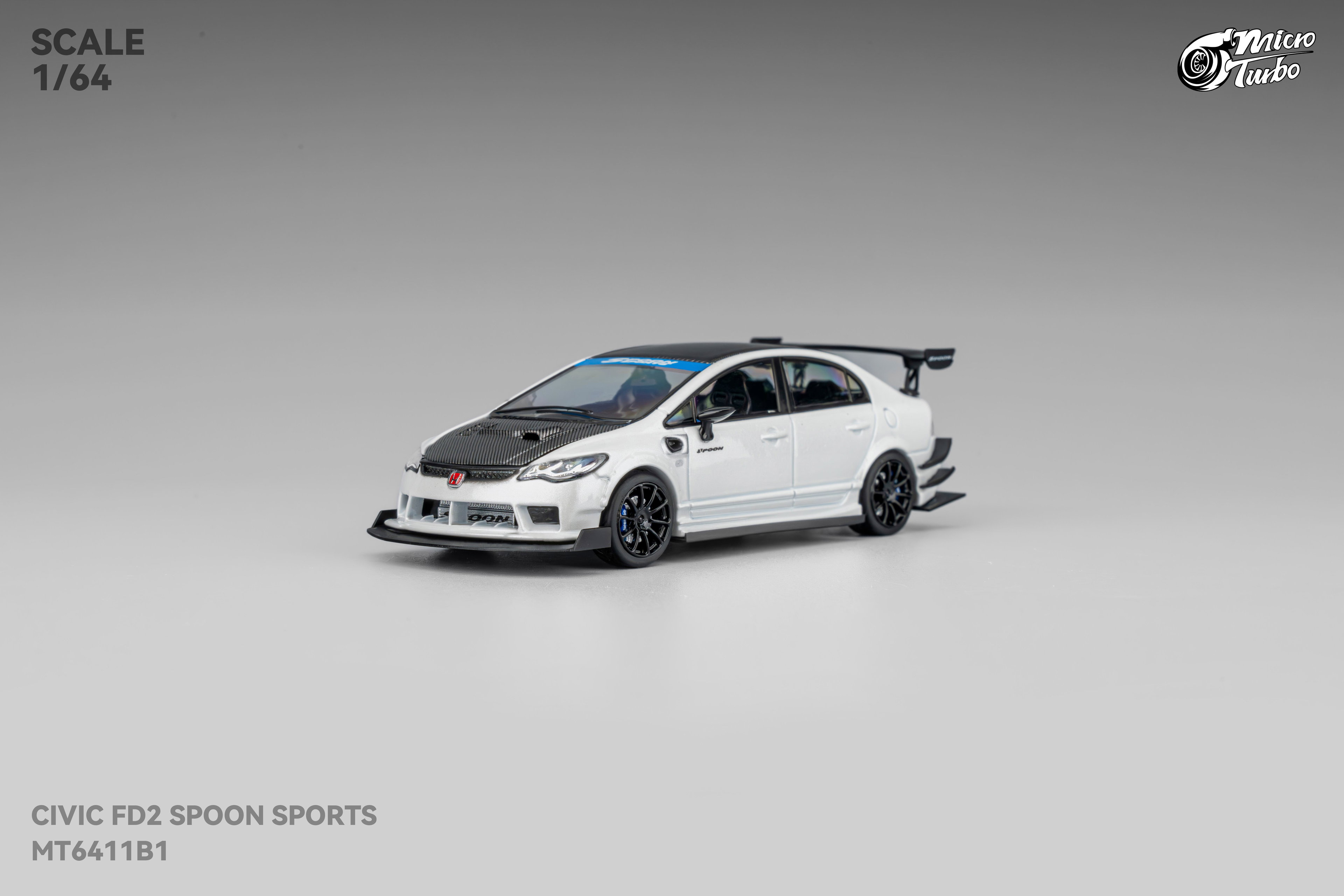 MICRO TURBO MODEL 1/64 HONDA CIVIC FD2 CUSTOM SPOON - METALLIC WHITE_6