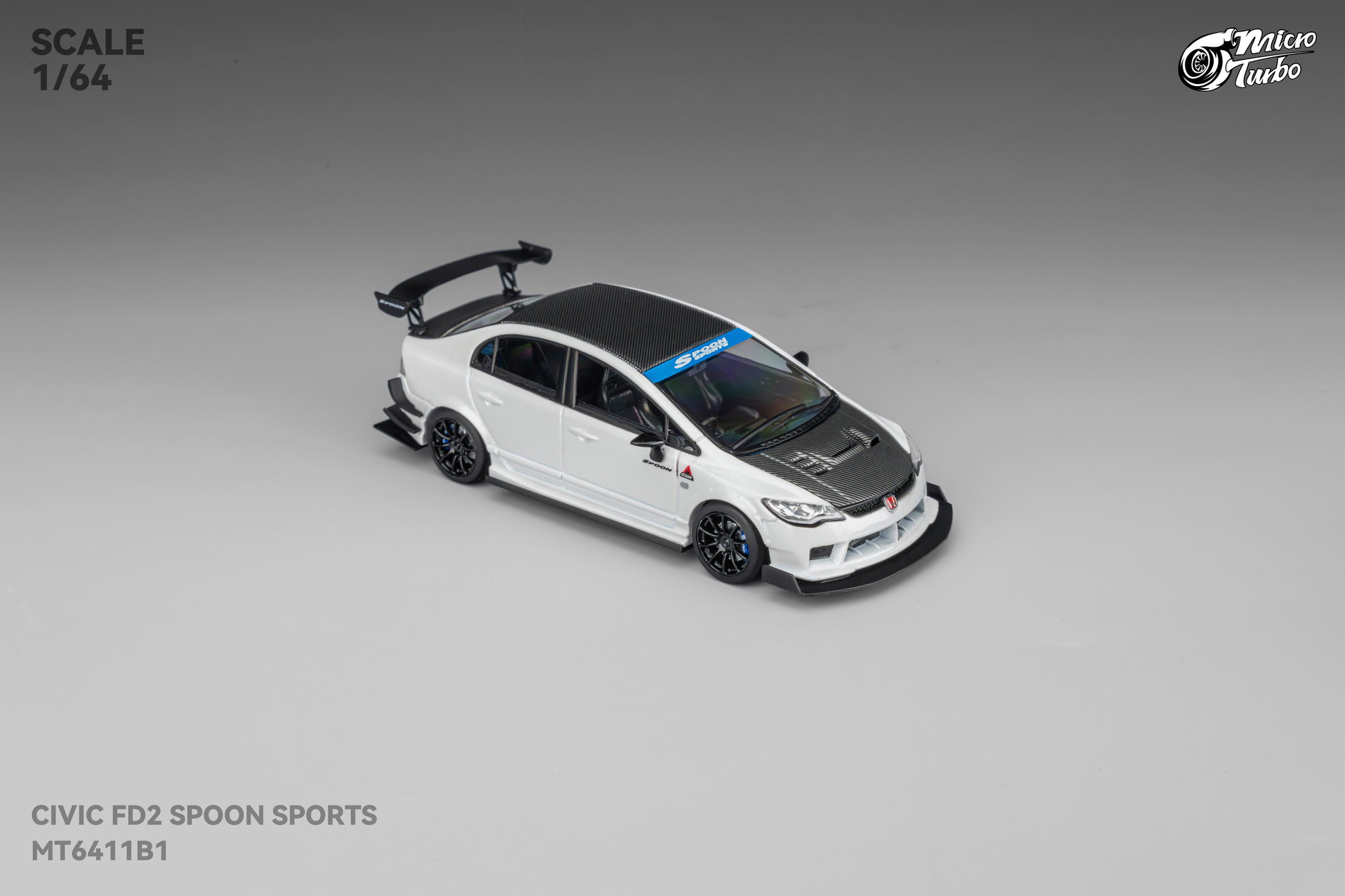 MICRO TURBO MODEL 1/64 HONDA CIVIC FD2 CUSTOM SPOON - METALLIC WHITE_3