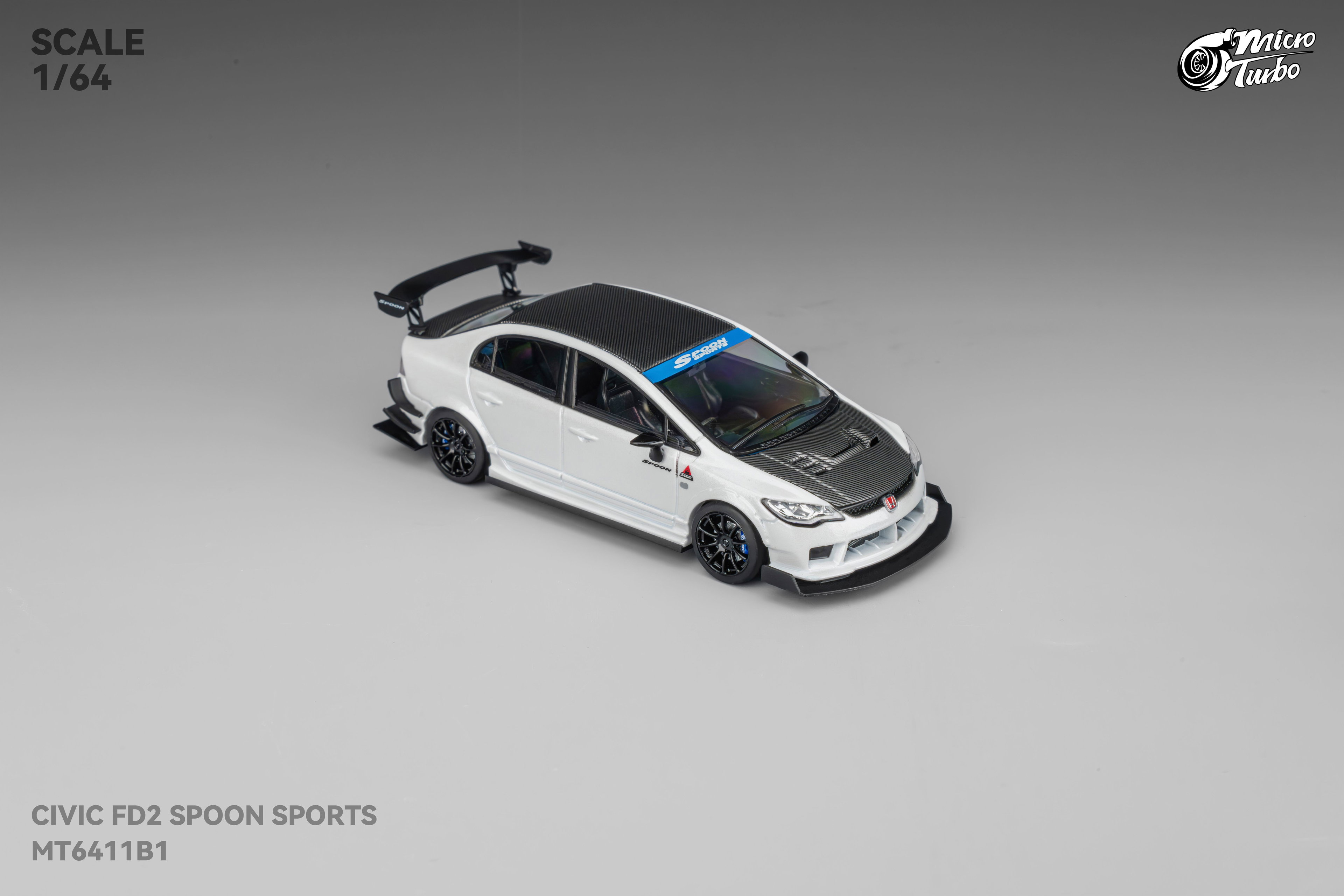 MICRO TURBO MODEL 1/64 HONDA CIVIC FD2 CUSTOM SPOON - METALLIC WHITE_3