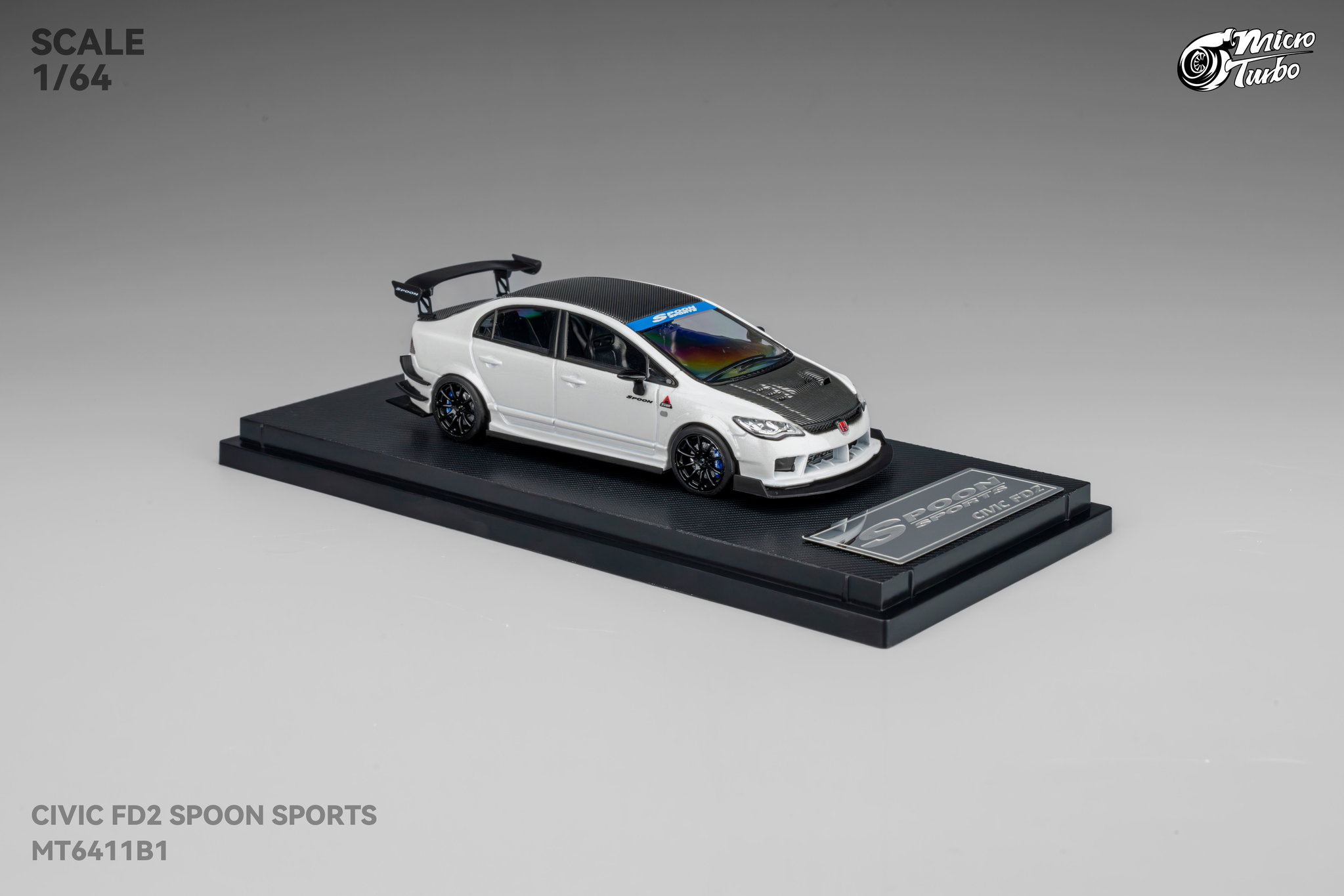 MICRO TURBO MODEL 1/64 HONDA CIVIC FD2 CUSTOM SPOON - METALLIC WHITE_10