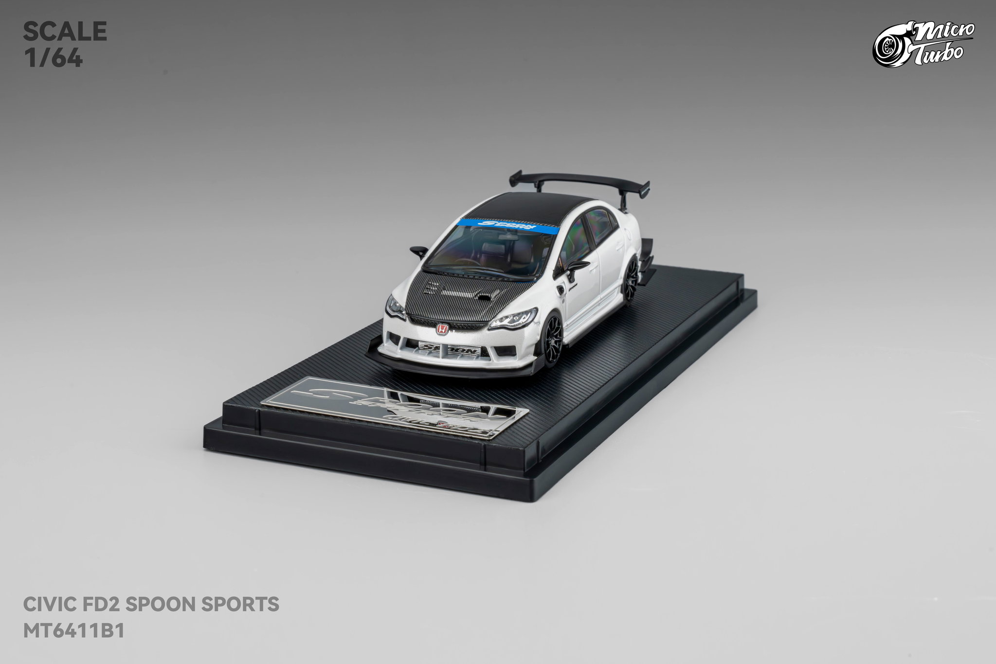 MICRO TURBO MODEL 1/64 HONDA CIVIC FD2 CUSTOM SPOON - METALLIC WHITE_8