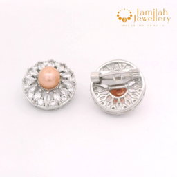 Multicut White Cubic Zirconia Baby Brooch Rhodium Plated Peach Freshwater Pearl