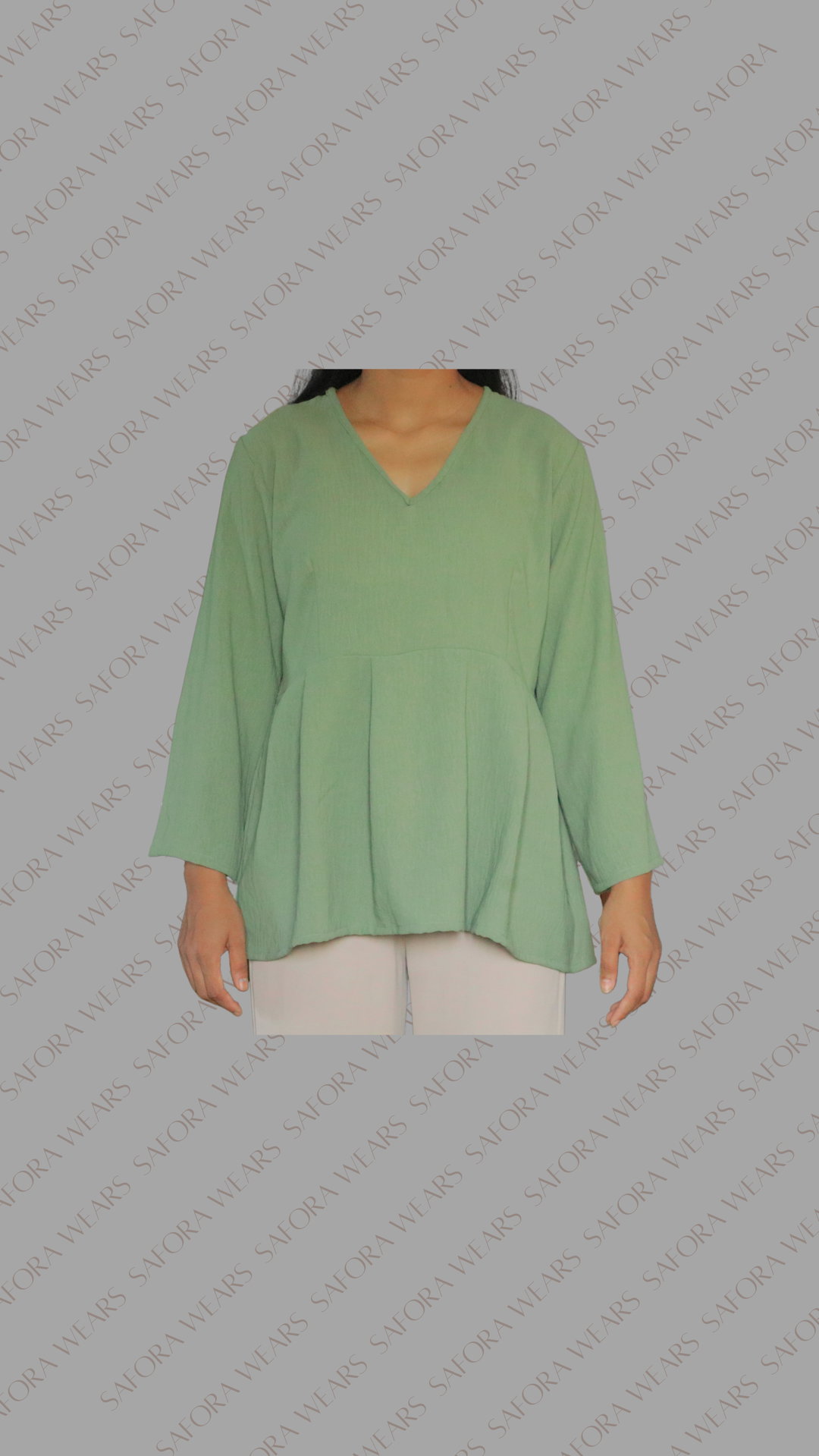 Long-sleeve V-neck peplum top