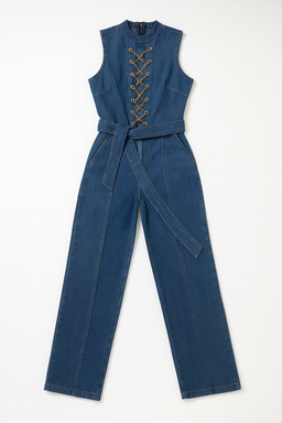Enterizo denim con cordones frontales y cinturón - Size XL