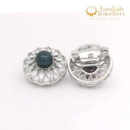 Multicut White Cubic Zirconia Baby Brooch Rhodium Plated Black Hue Freshwater Pearl