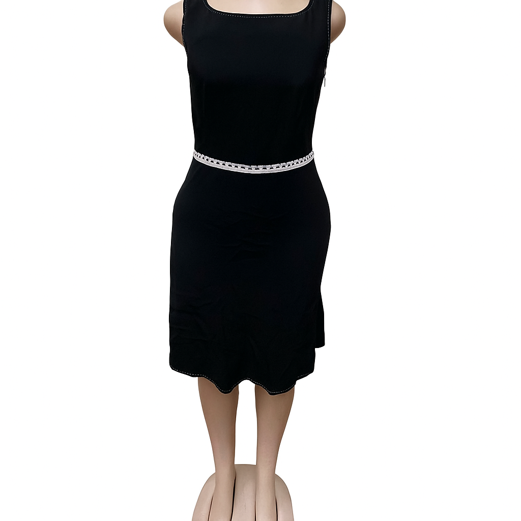 Black Dress with White Waist Trim