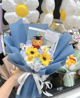 (GB009) Graduation Bear Mixed Soap Flower Bouquet