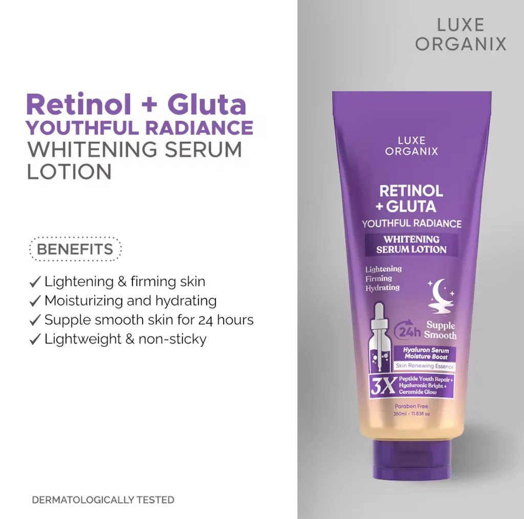 Luxe Organix Retinol + Gluta Youthful Radiance Whitening Serum Lotion - 350ml_1