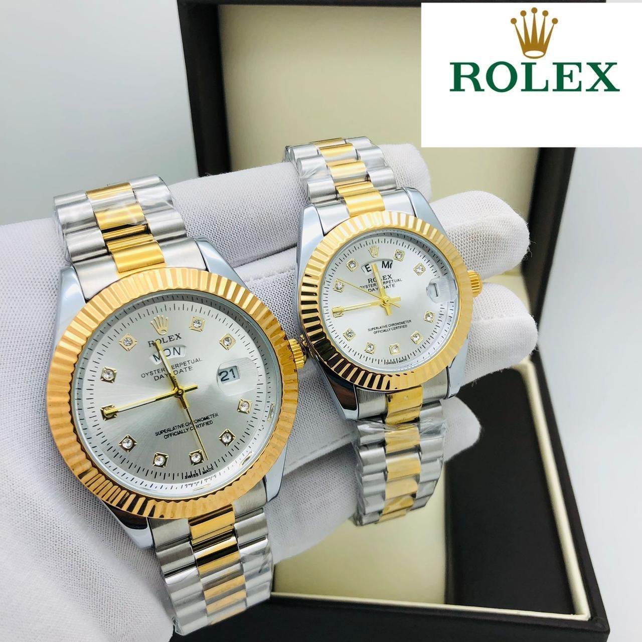 Rolex Day Date Diamond Dial Couple Battery _1