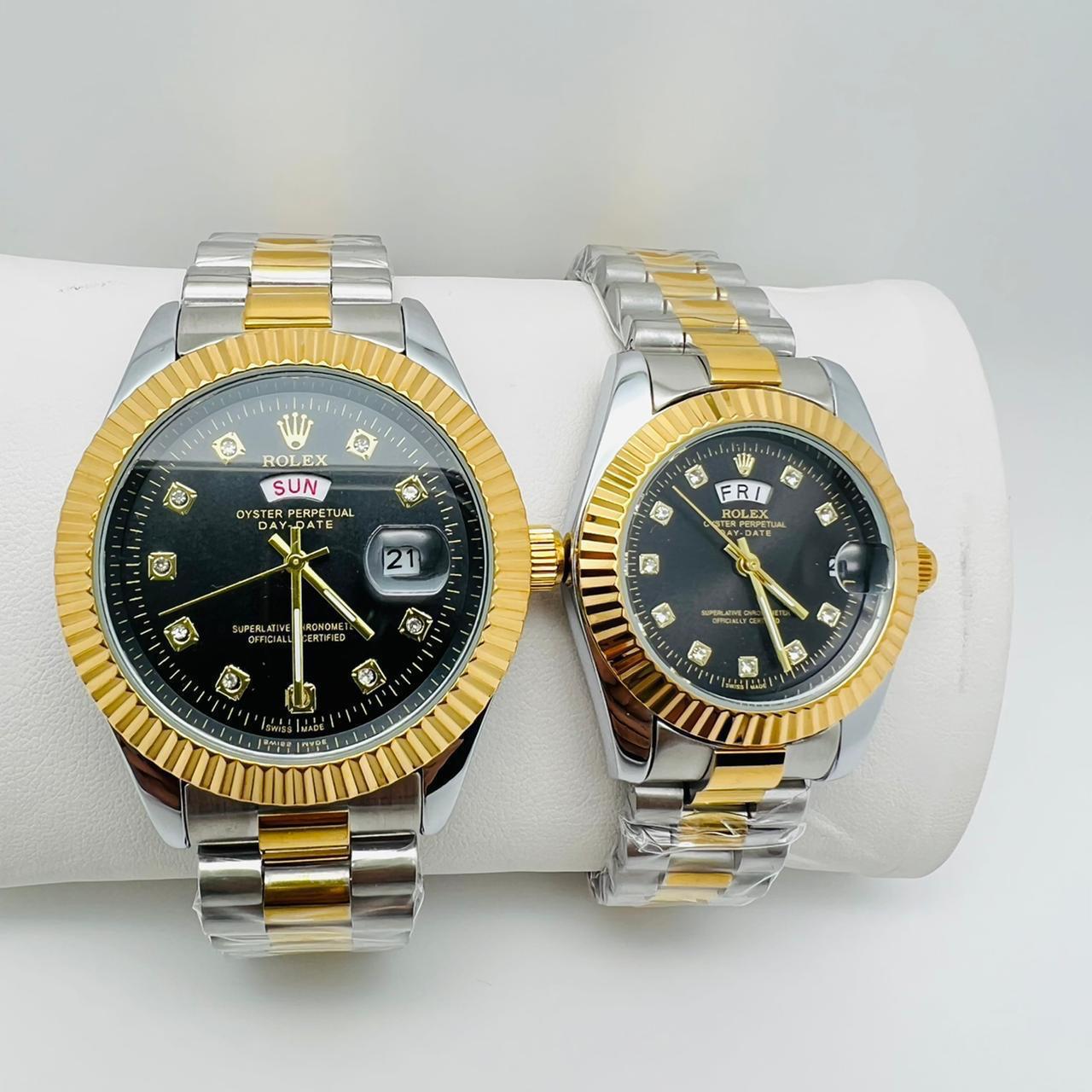 Rolex Day Date Diamond Dial Couple Battery _4