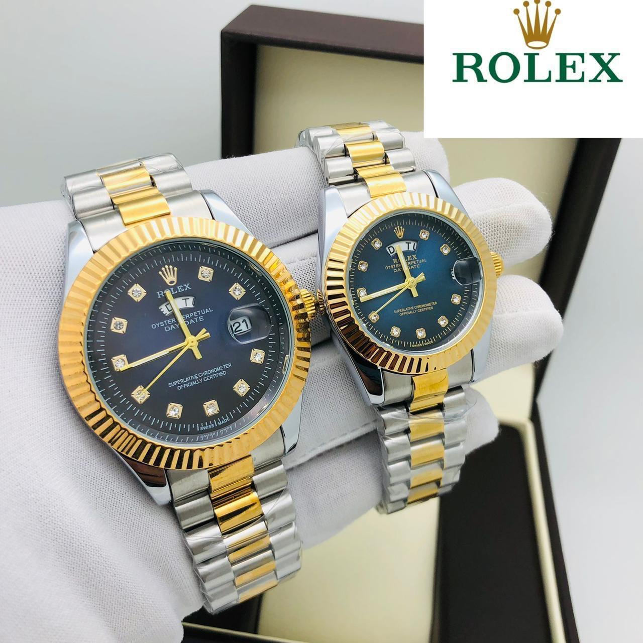 Rolex Day Date Diamond Dial Couple Battery _6