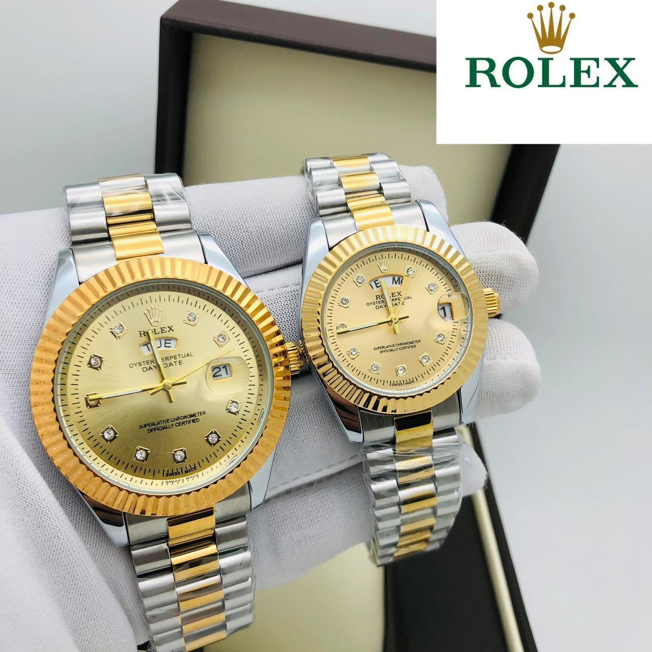 Rolex Day Date Diamond Dial Couple Battery _7