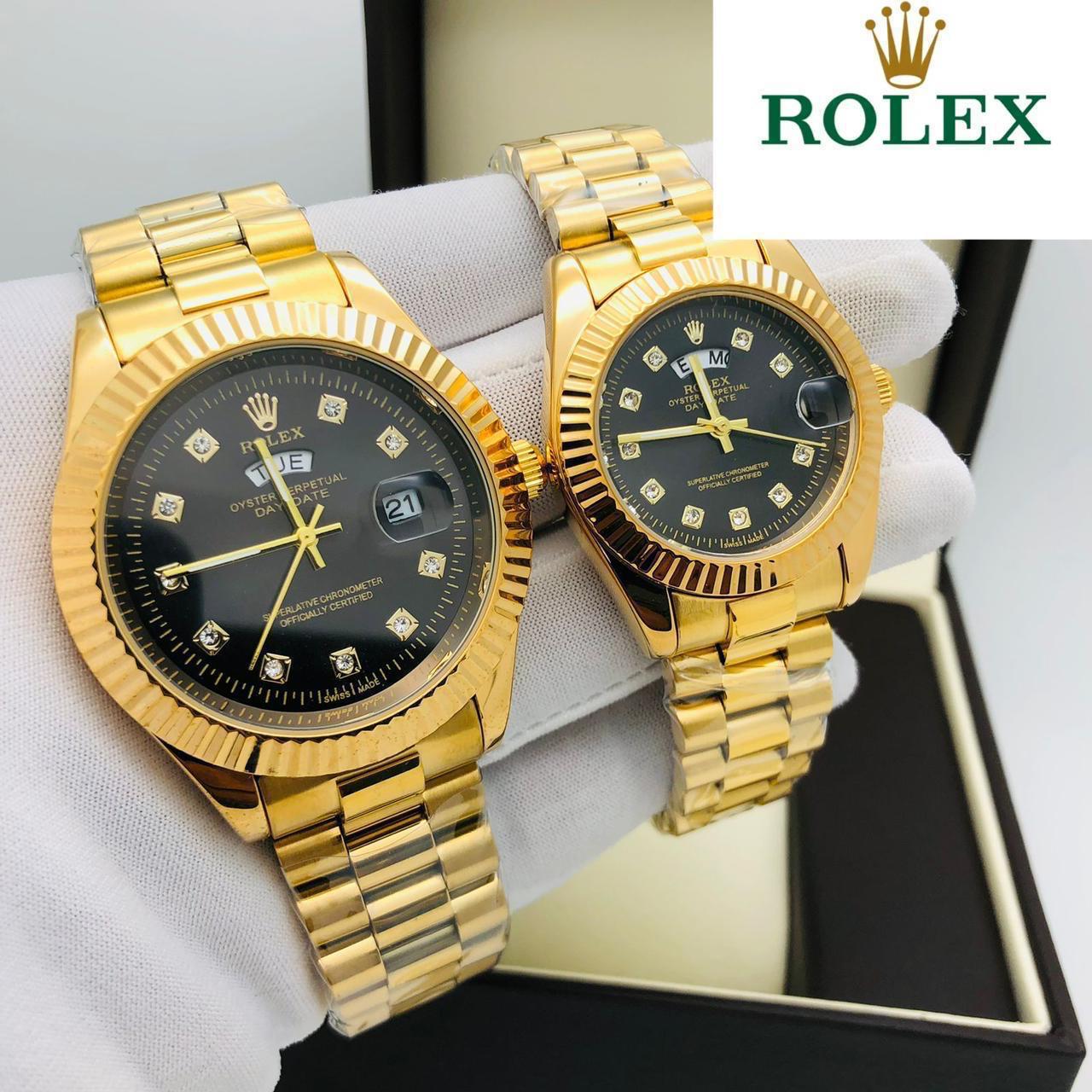 Rolex Day Date Diamond Dial Couple Battery _9