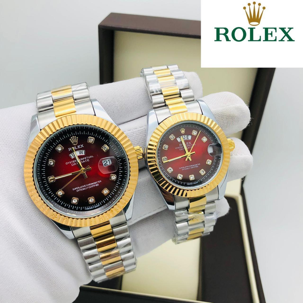 Rolex Day Date Diamond Dial Couple Battery _12