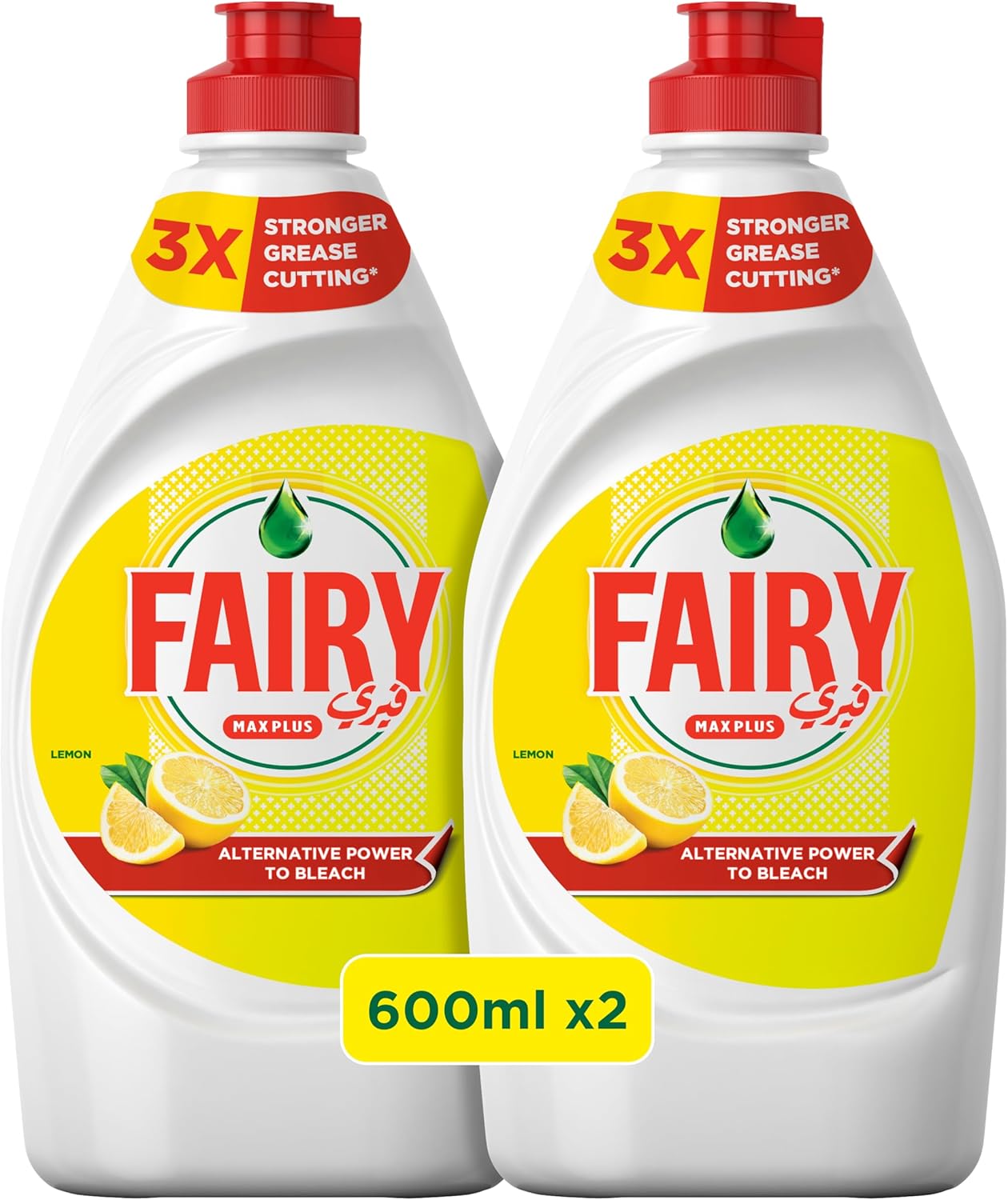 Fairy Plus Lemon Dishwashing Liquid Soap(COMBO PACK,)With Alternative Power To Bleach, 2x600ml_0